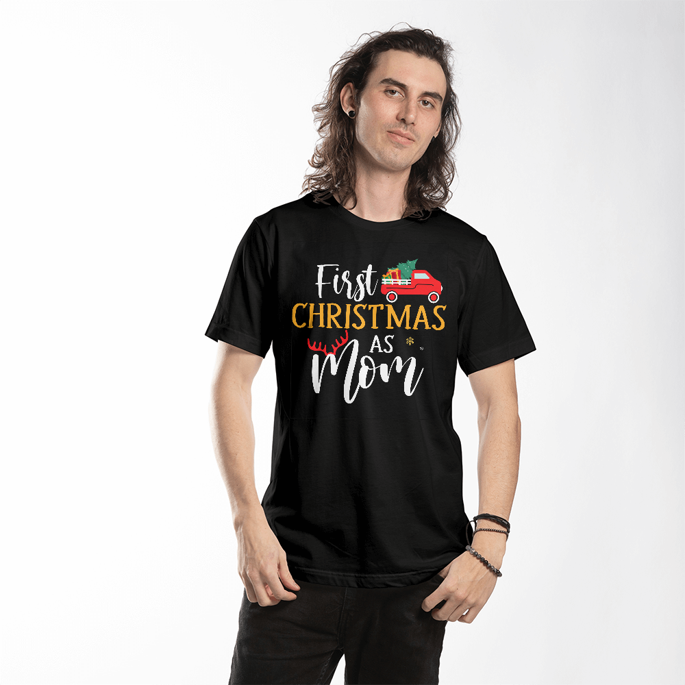 First Christmas As Mom - Bella + Canvas 3001 Unisex T-Shirt Front Print