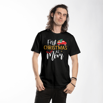 First Christmas As Mom - Bella + Canvas 3001 Unisex T-Shirt Front Print